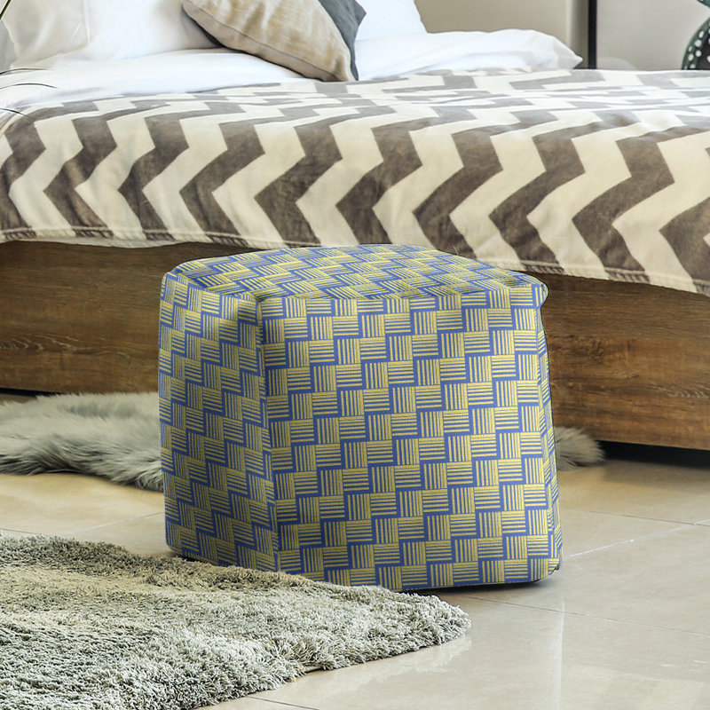 Repose-pieds cubique à rayures classic basketweave, Bleu / jaune