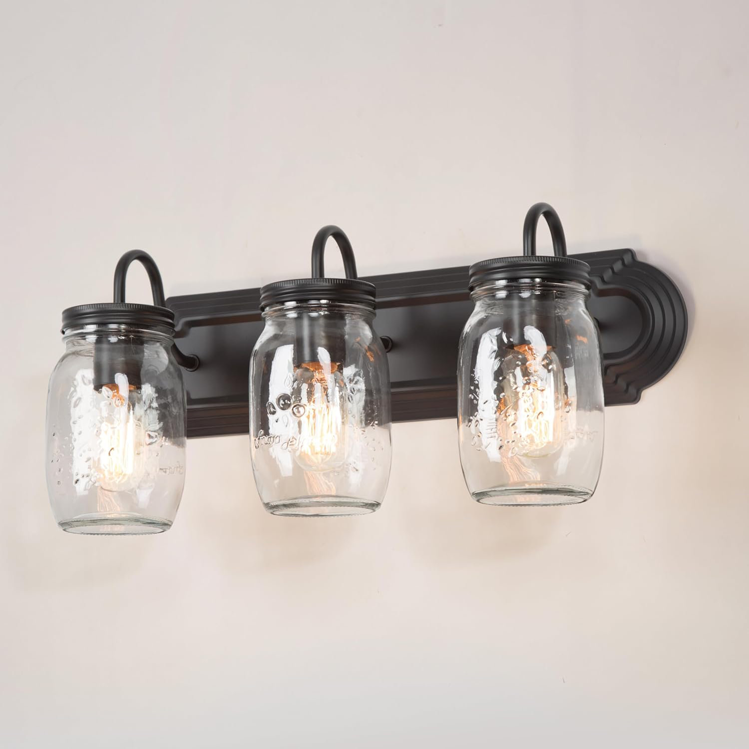 BEAUTY DEPOT 3-Light Black Farmhouse Vanity Light With Mason Jar Shades ...