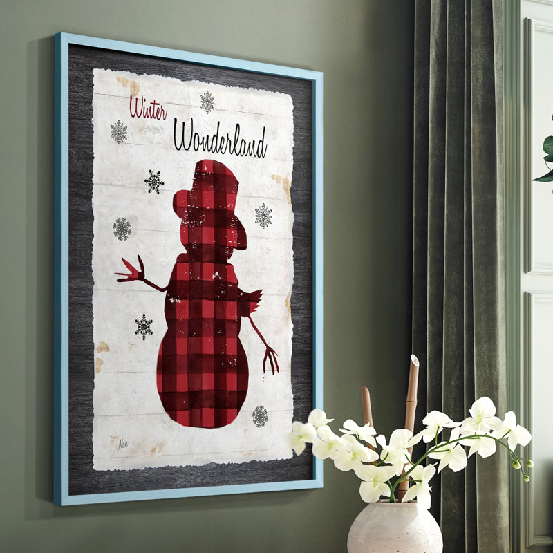«Chequered Snowman II», reproduction encadrée - bois massif, Bleu, H 10 po x l 8 po
