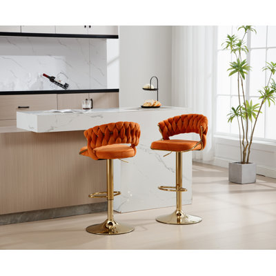 Modern Velvet Adjustable Bar Stool With 360 Degree Swivel Counter Chair