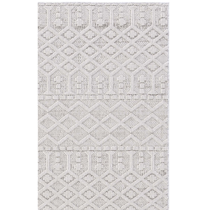 Tapis gris / ivoire en polypropylène tissé à la machine Axie, Rectangle 5 pi 3 po x 7 pi 6 po