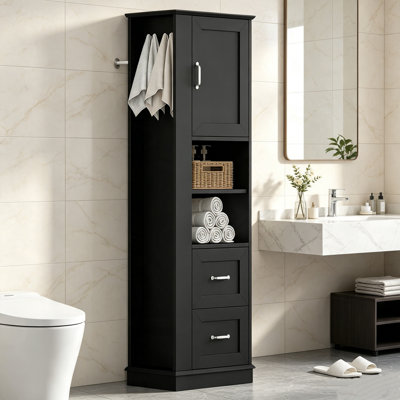 Grande armoire à linge de salle de bain autoportante avec tiroirs et crochets Tall