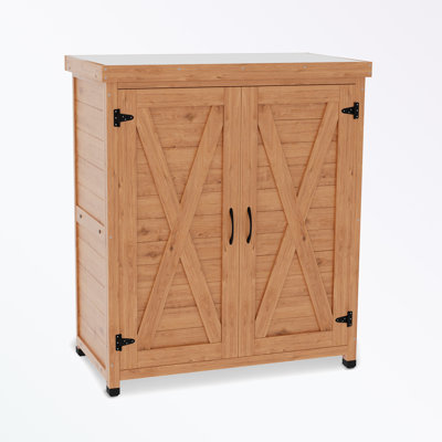 Banc d'extérieur avec armoire de rangement et table de travail en métal