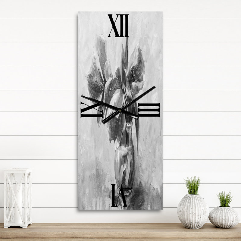 Horloge murale monochrome nature morte de fleurs dans un vase, Grand