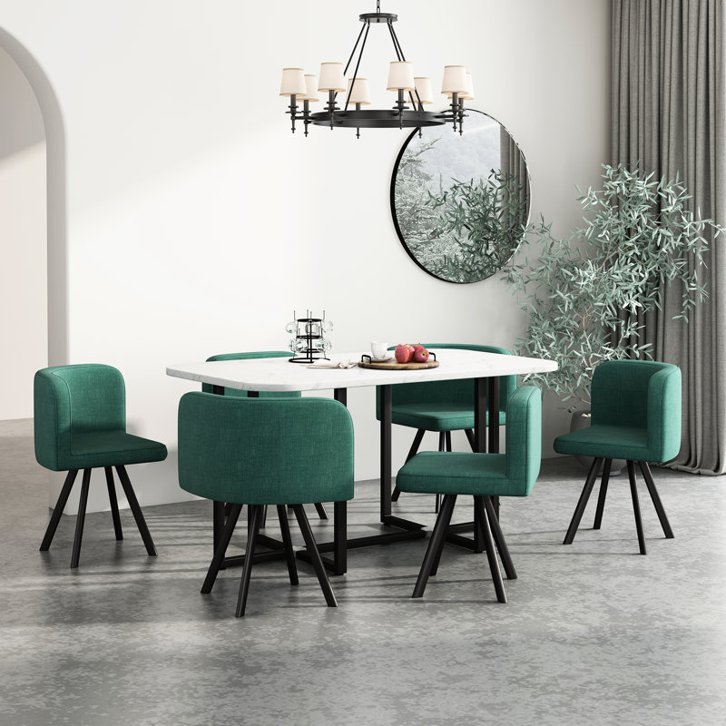 Table de salle à manger avec 6 chaises, plateau rectangulaire imitant les pieds en marbre et en métal, chaises recouvertes de tissu, goujon élégant, assemblage partiel requis Cuisine moderne 7 - Pieds imitant le bois d'ingénierie