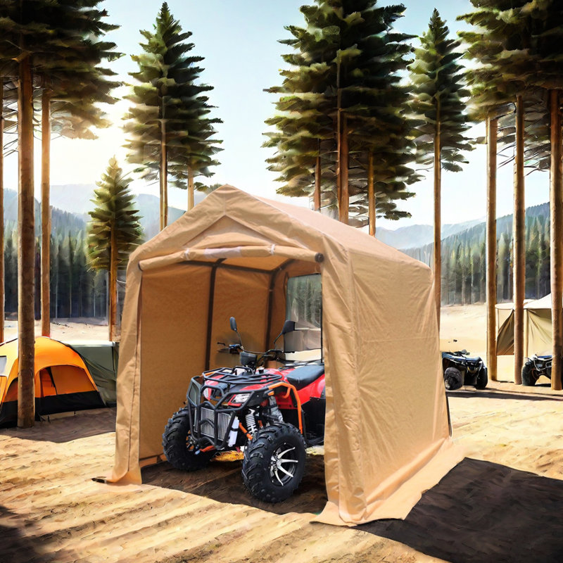 Heavy Duty 7X8 Ft Outdoor Tent For - Sand Color, Waterproof, Protected, Snow, Easy Installation With Ground Pegs And Anchors 7X8x7.5 H  Portable Storage Shed Motorcycle, Bike, Installation, Rust