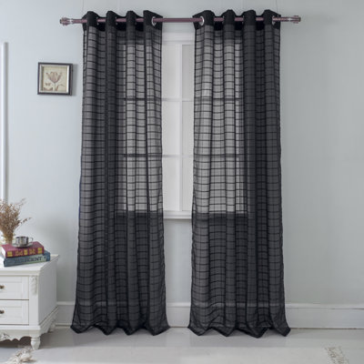 Jardine Plaid Stripe Sheer Window Curtain Panel