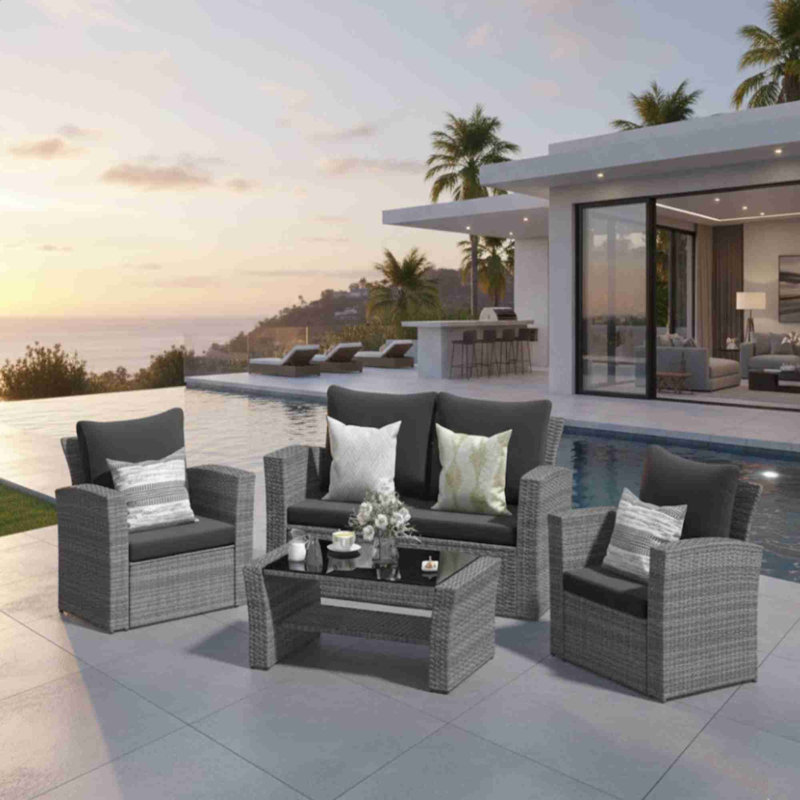 4-Piece Wicker Patio Conversation Set, Noir