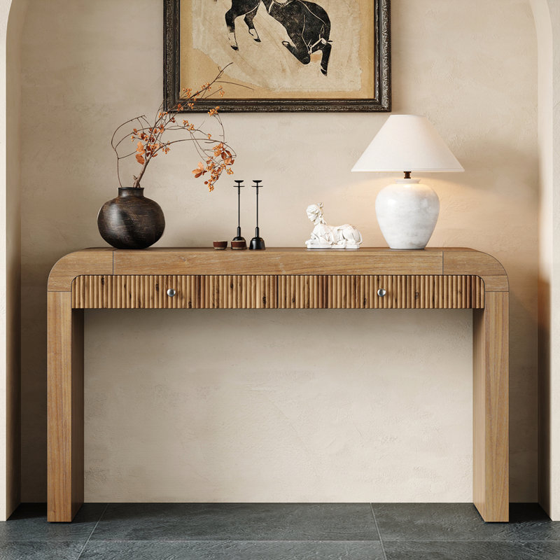 Rustic Console Table with Fluted Drawer Front, Natural