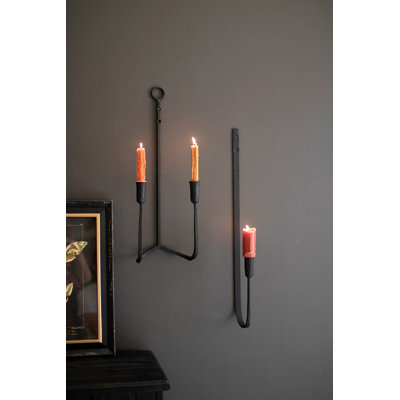  Forged-Iron Single Taper Wall Sconce – 24" Tall Handcrafted Set of 2