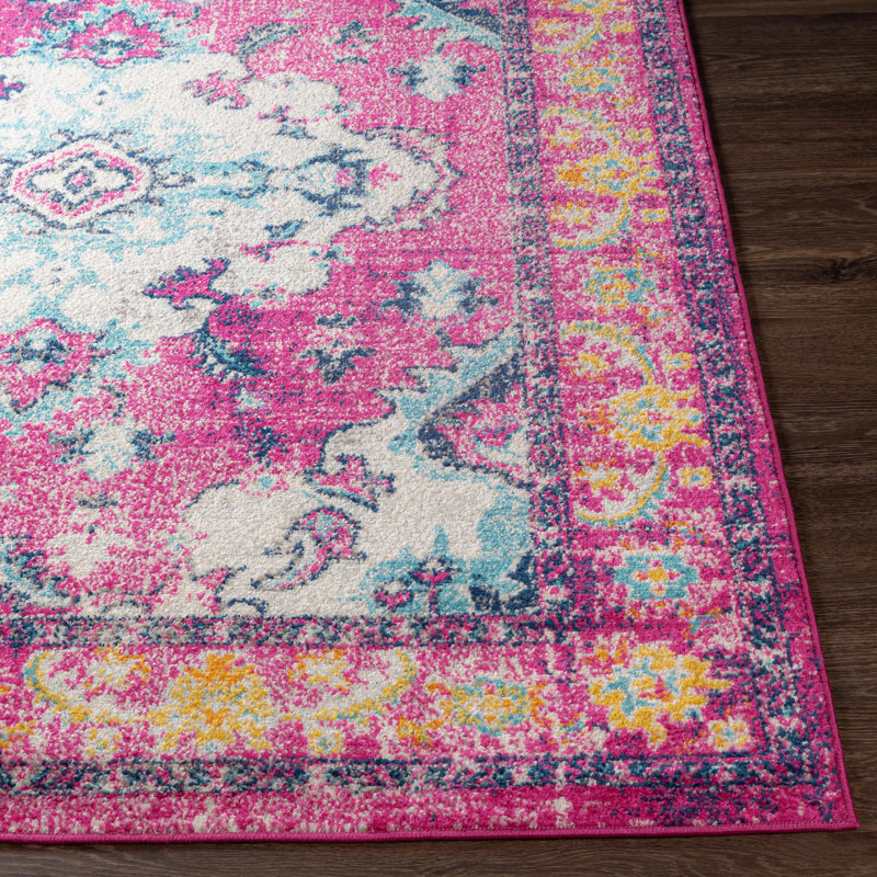 Adelia Machine Woven Oriental Pink Area Rug, Rectangle 6'7" x 9'
