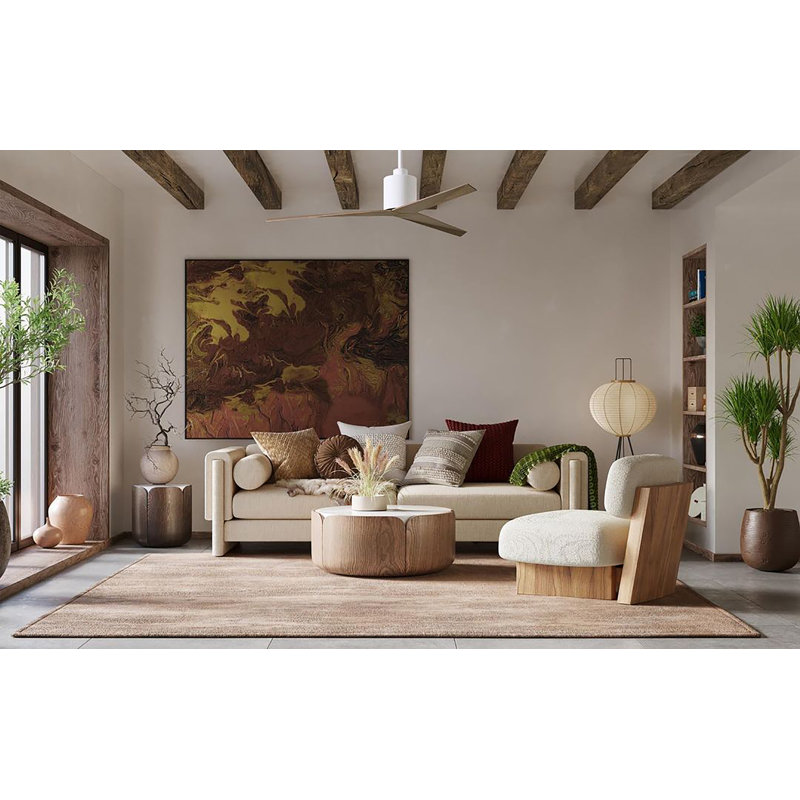 Eliza Outdoor Downrod Ceiling Fan, Old Oak Tone, Gloss White