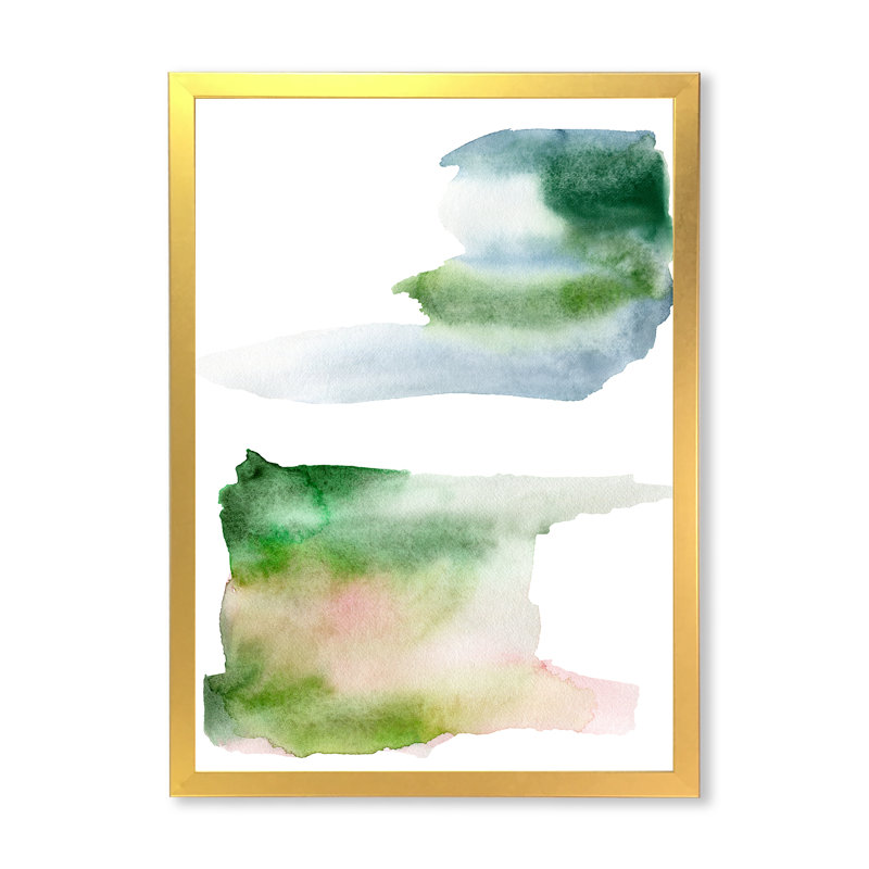 «Blue Pink and Green Spots Clouds», peinture sur toile à cadre flottant, Toile encadrée d'or, H 20 po x l 12 po x P 1po