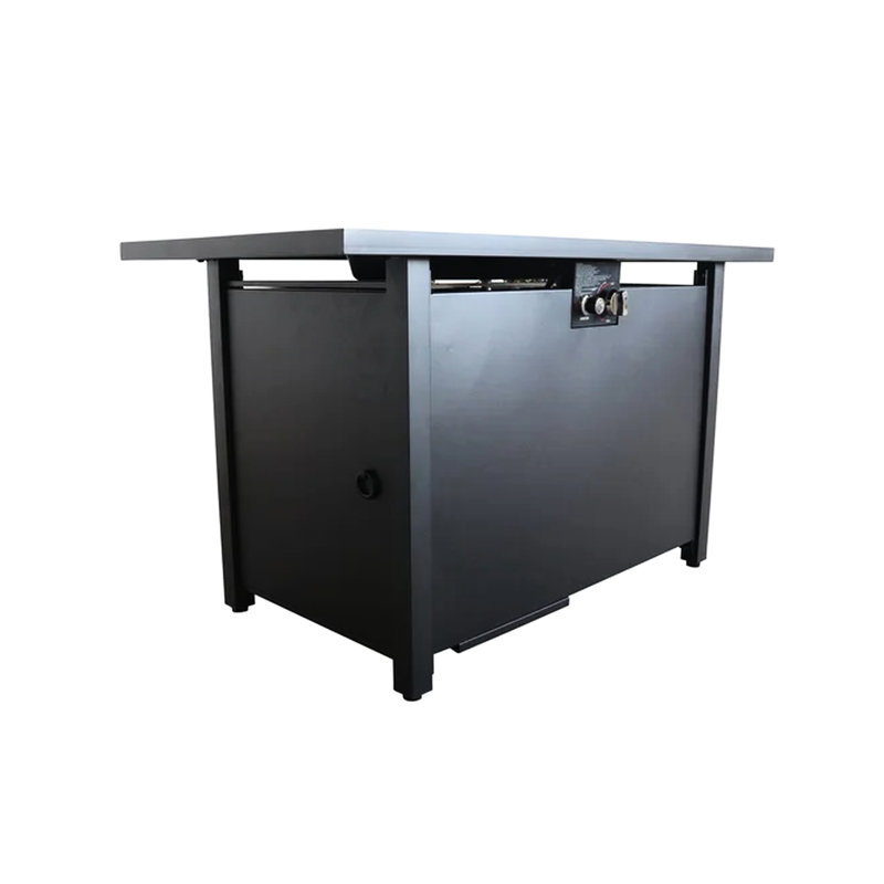 25" H 42" W Steel Outdoor Fire Pit Table With Lid - Stylish Pit, Rustproof Steel, Stainless Surface, Included Lava Rocks, Side Door For Natural Gas, Ignition Control, Protective Cover, Black X Cozy