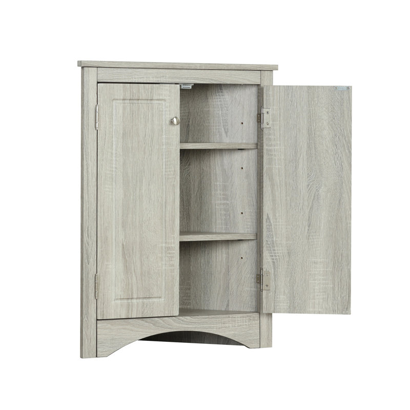 Adjustable Shelves Bathroom Storage Cabinet, Freestanding Floor Cabinet For Home And Kitchen Organization, Oak