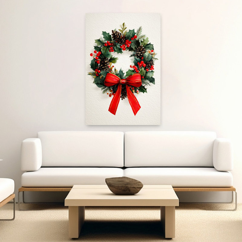 Festive, couronne de Noël classique, paysage abstrait traditionnel d'hiver, art mural, H 60 po x l 40 po