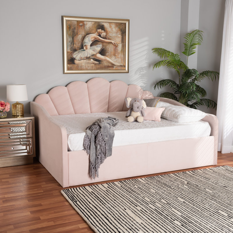 Lit de jour rembourré en velours rose clair moderne et contemporain Baxton Studio Timila