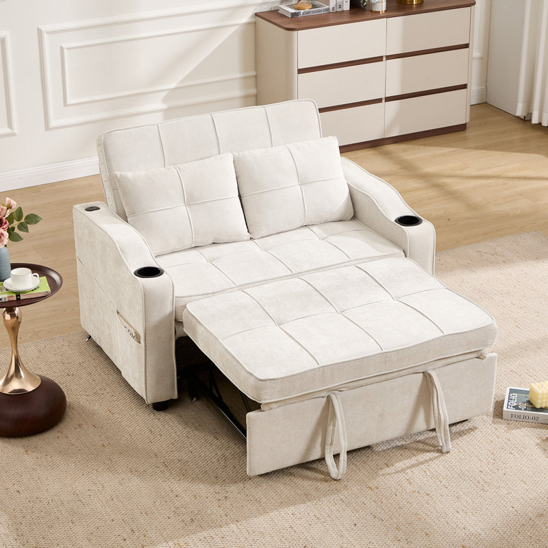 2 Seater Linen Sofa Bed, Beige