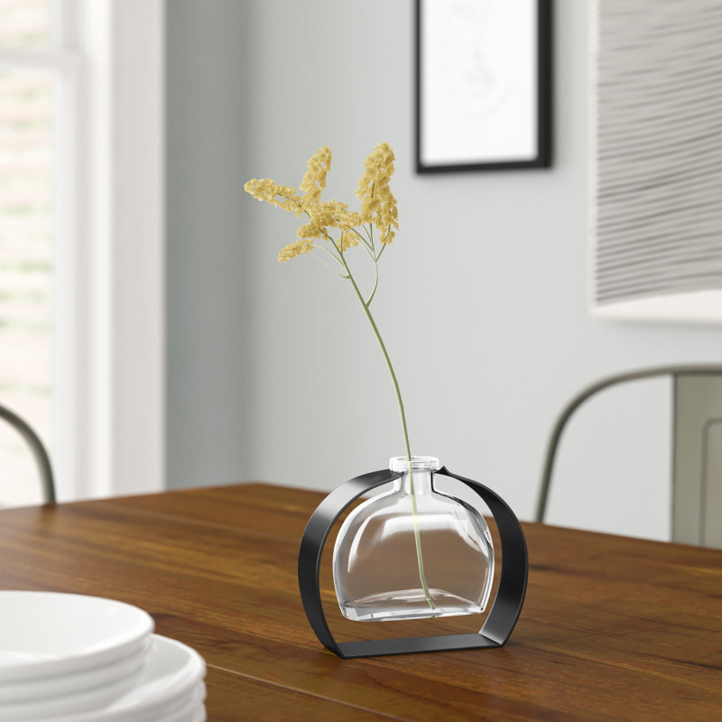 Rounded Arch Recycled Glass Bud Vase & Arched Metal Stand, 6 oz Capacity, Clear, Clear