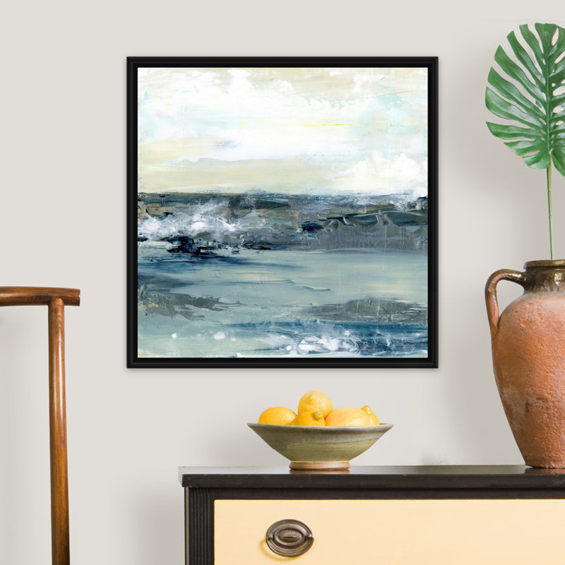 Reproduction d’art sur toile, "Coastal blues I" par Lila Bramma, Cadre flottant noir, H 26 po x l 26 po x P 1,75 po