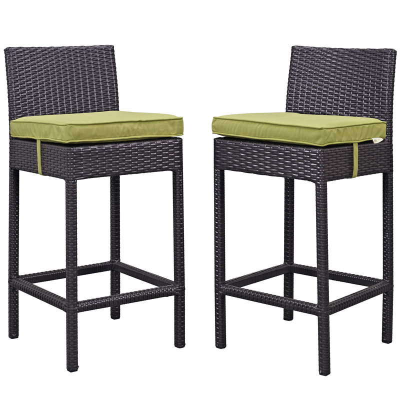 Deux tabourets de bar d'extérieur avec coussins espresso Modway Lift, Péridot