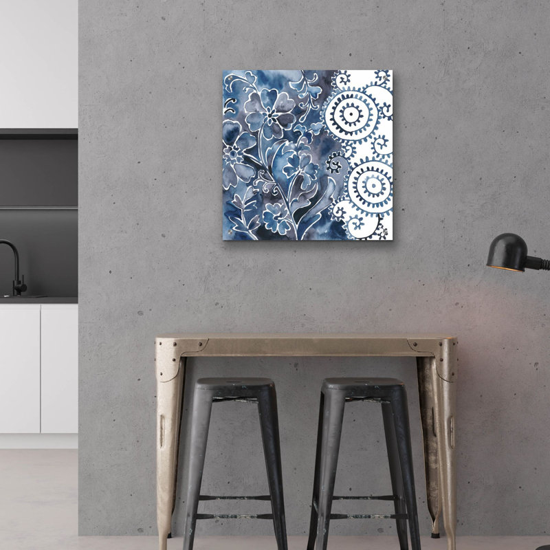 Art mural en verre acrylique épique «Cobalt Garden 2» par Chariklia Zarris, 24 po x 24 po, H 24 po x l 24 po