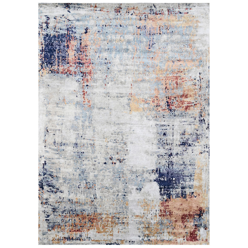 Abstract Area Rug in Blue/Brown/Gray, Rectangle 10' x 14'