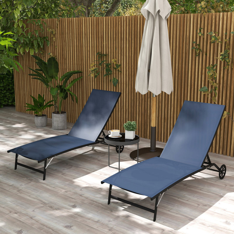 Chaise longue de piscine avec roulettes, 5 positions réglables, bleu foncé pour le patio, la plage, tabouret de jardin, fabrication solide, support jusqu'à 300 lb