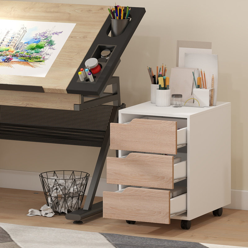Noa 40cm Wide 3 -Drawer Mobile File Cabinet, Brown White