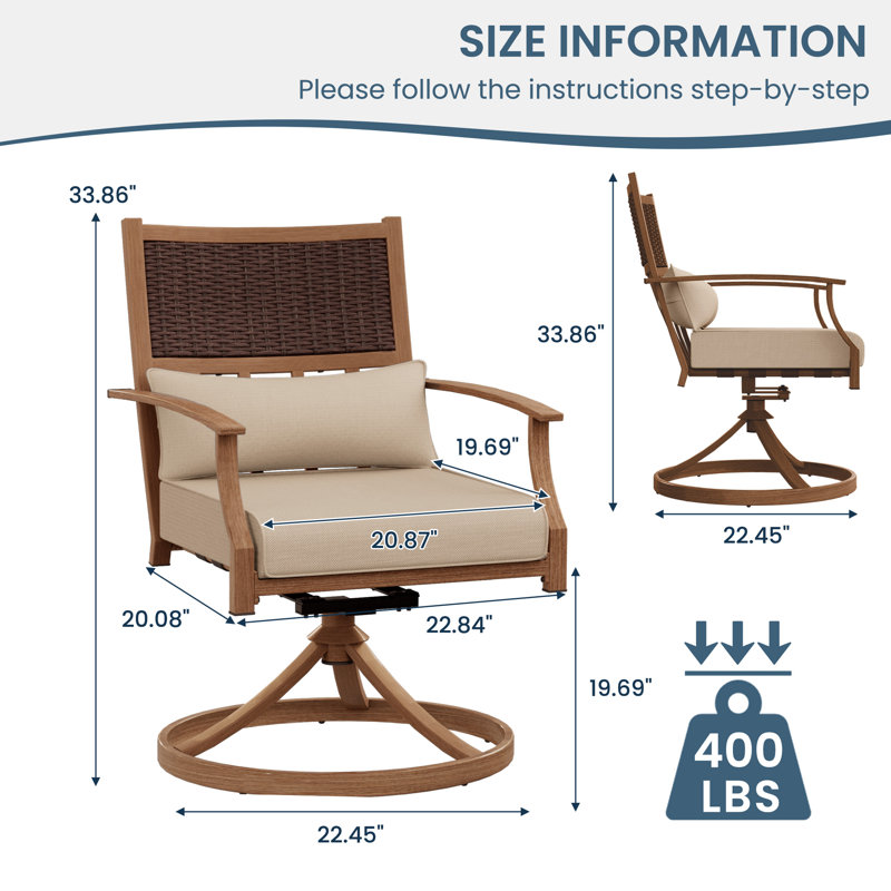 Chaises berçantes pivotantes avec cadre en métal peint à la main (ensemble de 2), Beige