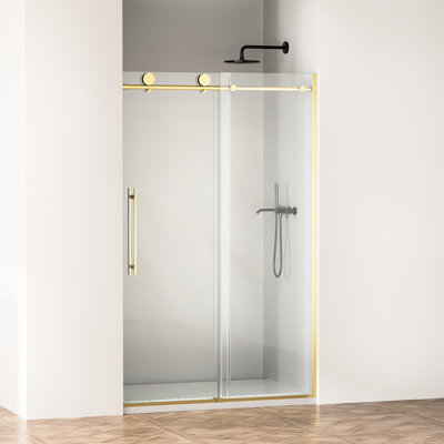 Porte de douche coulissante de 44 à 48 po de largeur et 75 de hauteur, verre trempé transparent de 5/16 po de 8 mm, revêtement Nano pour porte de longue durée, salle de bain traditionnelle américaine en or brossé l x H, film à l'épreuve de 8 mm, douche à fuites,