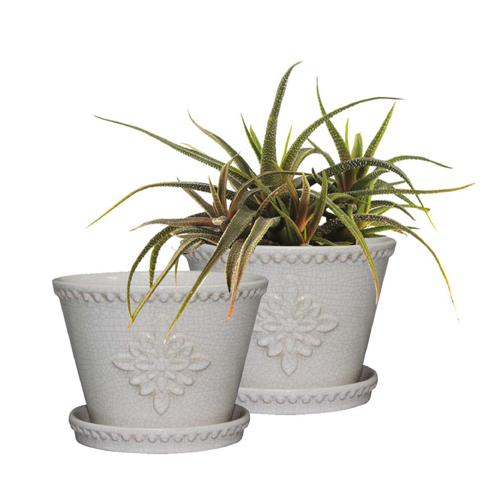 Lorna Ceramic Pot Planter with Saucer (Set of 2) Southern Patio®