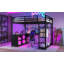 Lit mezzanine en métal avec garde-robe, bureau en L et rangement en métal, parfait pour une utilisation compacte et multifonctionnelle