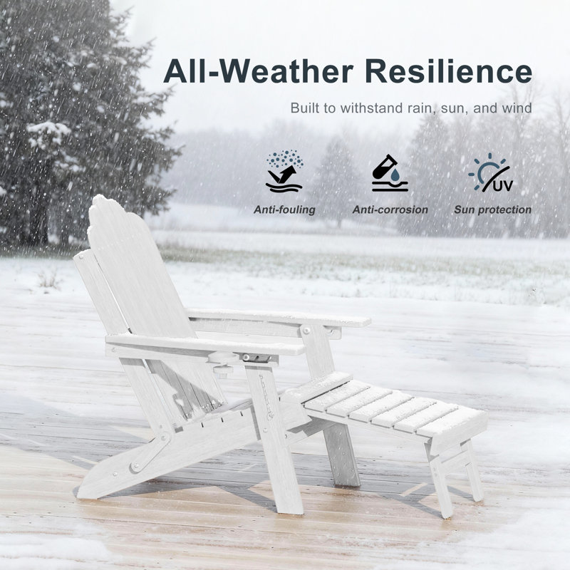HDPE Foldable Outdoor Adirondack Chair 3-Postion Adjustable with Retractable Ottoman & All-Weather Outdoor Chair for Garden, Lawn & Porch