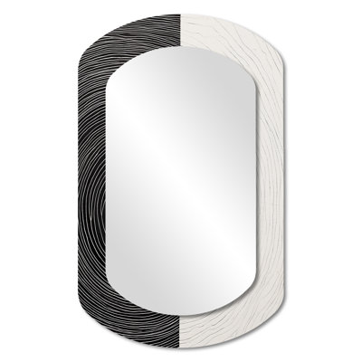 Balance Black White Minimal Concentric - Landscape Line Art Asymmetrical Decorative Mirror, Black Cylinder Wall Mirror, Printed Metal Art