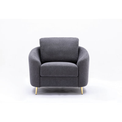 Chaise en lin gris avec siège à ressorts ensachés pour un confort accru, dossier serré et lâche, structure intérieure en bois robuste, pieds en métal avec finition, structure pratique pour le transport, largeur de produit de 39 po, 34