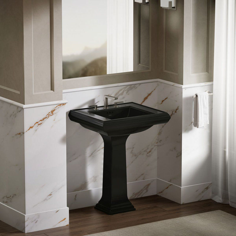 Memoirs® Rectangular Pedestal Bathroom Sink with Overflow, Black Black™, 8'' Centers