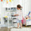 Qaba Play Kitchen Set for Kids, Kids Kitchen Playset with Lights Sounds, Apron and Chef Hat, Ice Maker, Microwave, Towel Rack, Utensils, Range Hood, Fun with Friends, for Ages 3-6 Years, White
