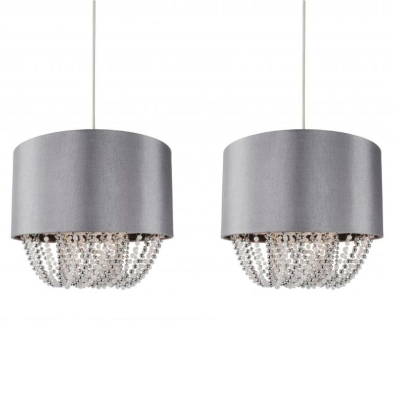 25cm H Plastic Drum Pendant Shade in Grey