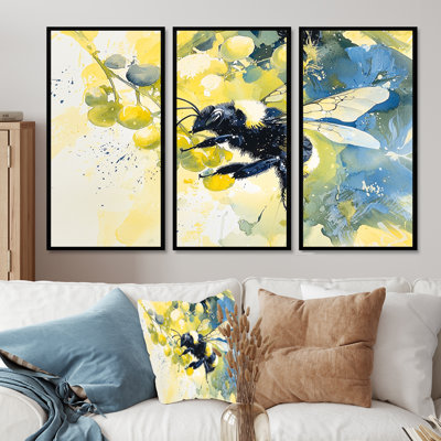 Busy Wings Bee Watercolor - ensemble d'art mural abeille