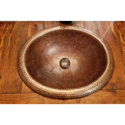 18" Wide Rim Oval Self Rimming Hammered Copper Bathroom Sink