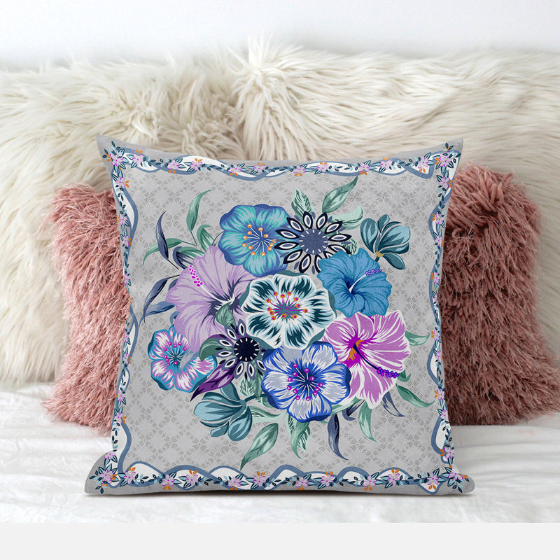 Coussin 18 x 18, Beige / bleu / gris