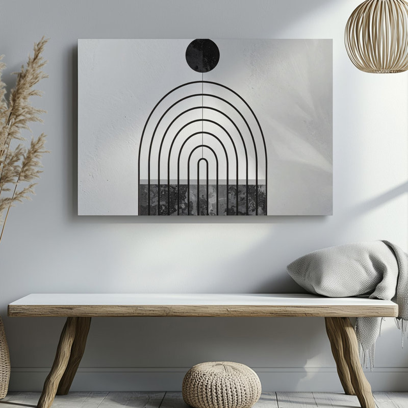 Toile arches célestes, art géométrique Canvasmodern avec cercle noir et art mural concentrique prêt à accrocher