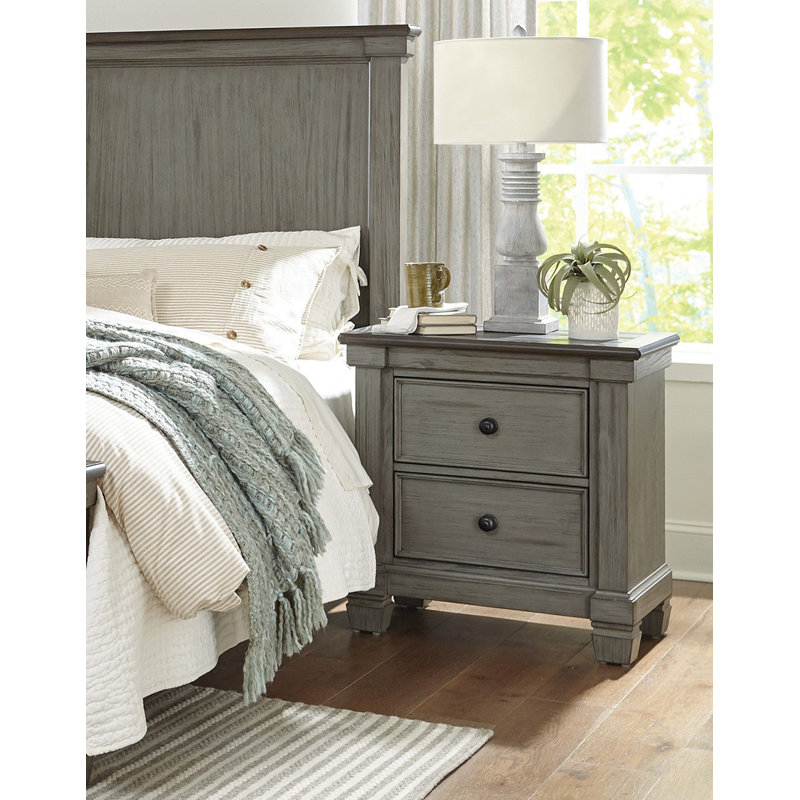 Mobilier de chambre classique style transitionnel à 2 tiroirs avec table de chevet et 1 pièce