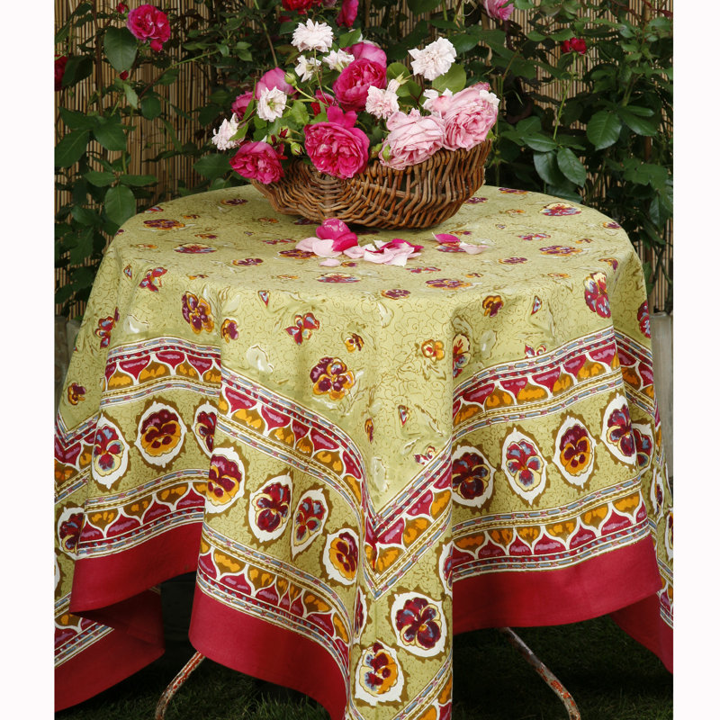 Handmade Floral Tablecloth, 71" x 128", Gray