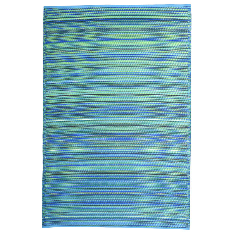 Tapis d'extérieur imperméable en plastique Amyree, Rectangulaire 8 pi x 10 pi, Cancun - turquoise et vert mousse