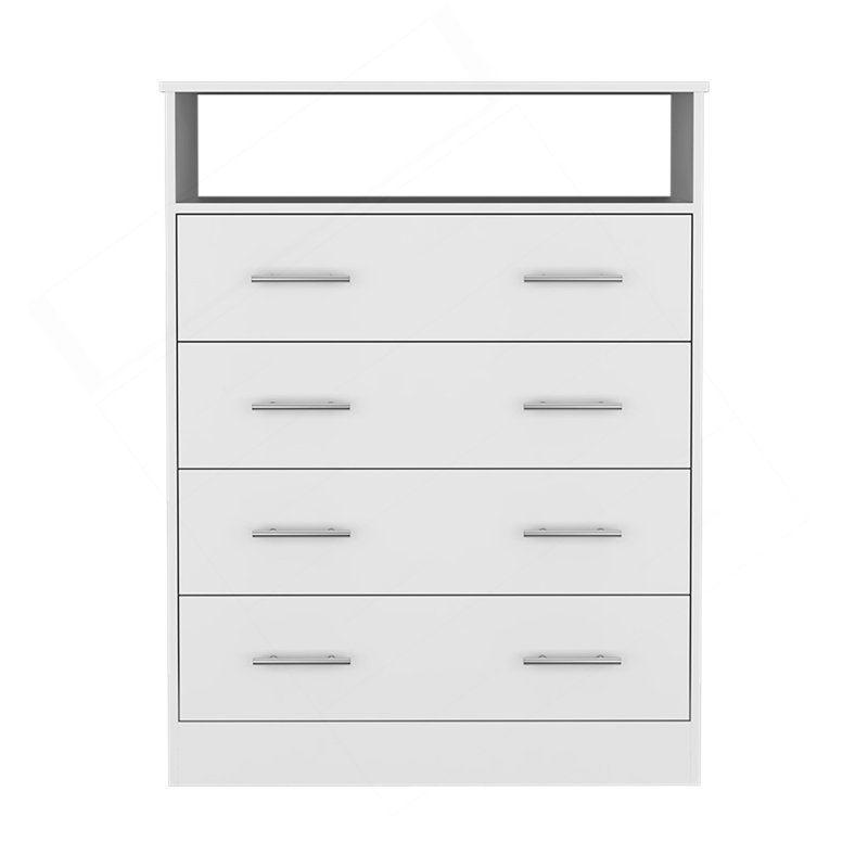Commode 4 tiroirs Pérou, plateau supérieur, 1 tablette ouverte - blanc, Blanc