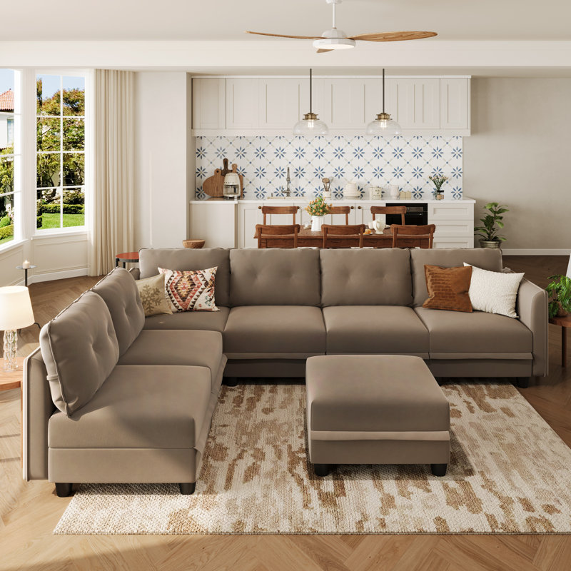 Kosuke Upholstered L-Shaped Sectional, Camel Polyester Blend