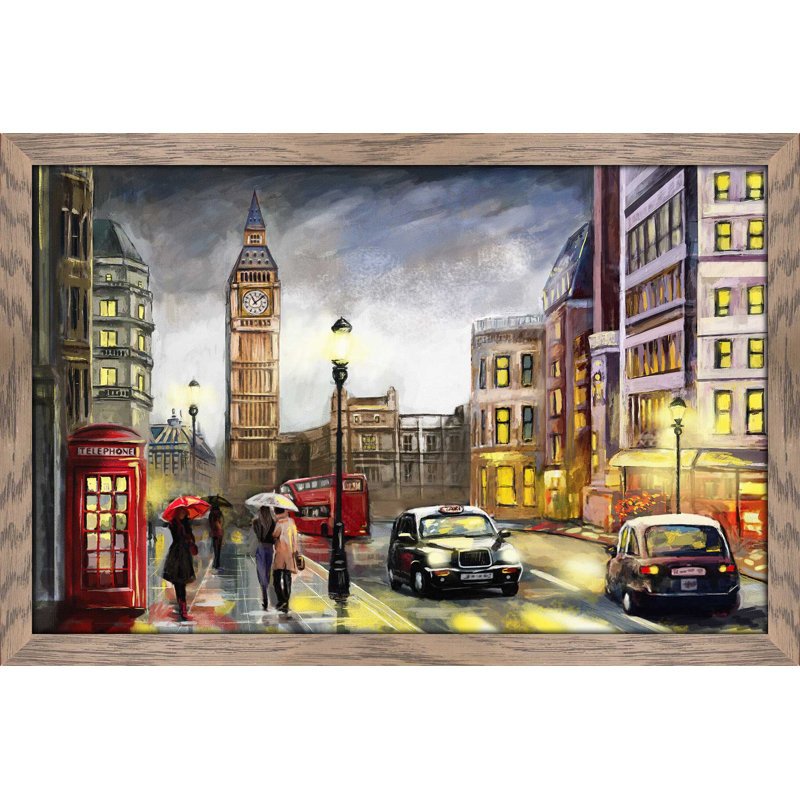 «London Streets», reproduction encadrée, H 21,5 po x l 27,5 po x P 0,75 po, Cadre taupe délavé