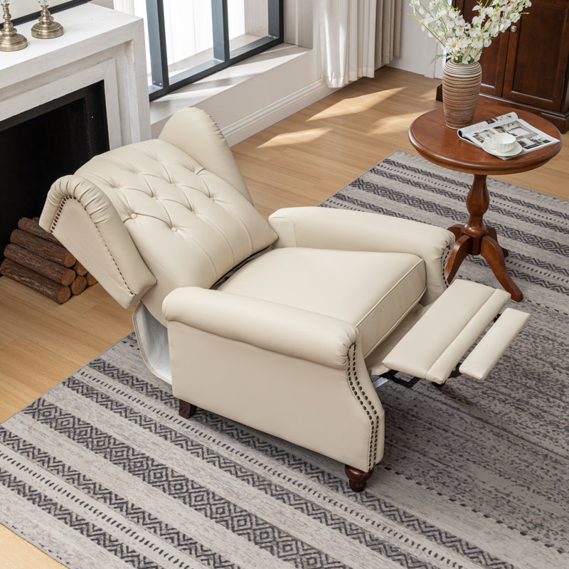 Fauteuil inclinable en cuir véritable de 31,5 po de large Aimee-Lea, Beige